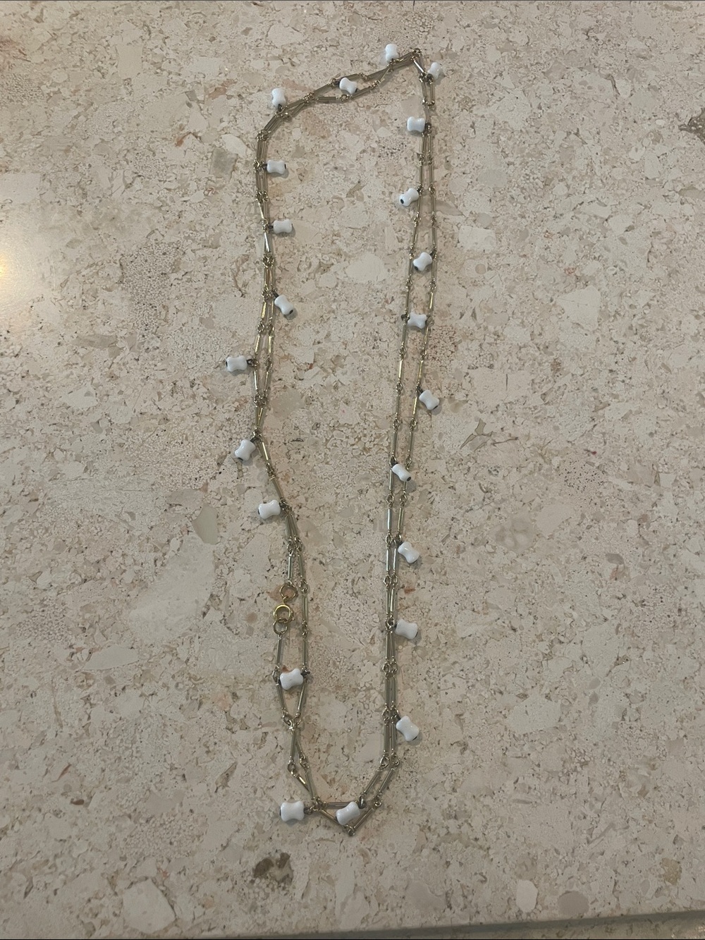 Gold Chain Necklace with White Bead Accents - Women Jewelry